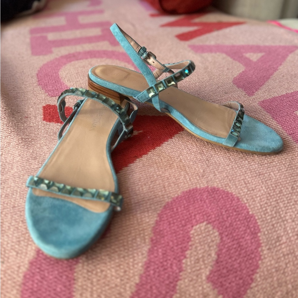 Stuart Weitzman teal blue jeweled sandals